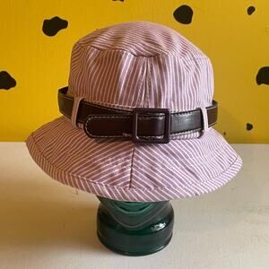 Purple Striped Bucket Hat with Belt Detail Preppy Streetwear Y2K Accessory